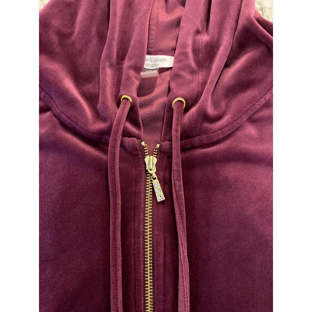 Cable & Gauge Burgundy Velour Set Zip Front‎ Hoodie & Pants Sz Large Athleisure